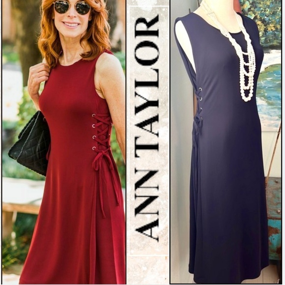 NWT,Ann Taylor,NAVY (Sold-Out On-Line),Lace-Up,Side-Tie,Jersey Dress,Size XL - Picture 3 of 12